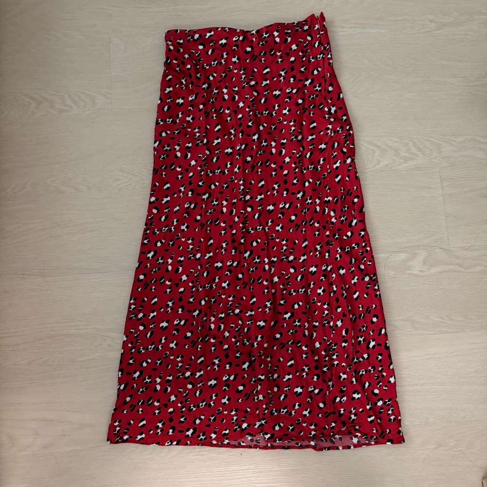 Urban Outfitters Red and Black Satin Maxi Skirt